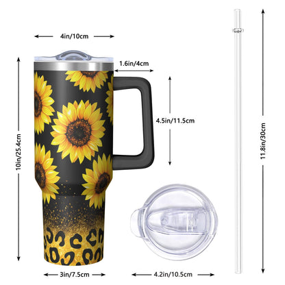 Lunabuddy™ 1pc Sunflower 40oz Tumbler with Straw & Handle - Insulated Stainless Steel Cup | Holiday Gift for Man Women (Christmas, Valentine's, Birthday)