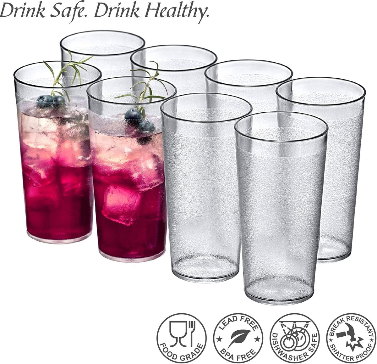 Lunabuddy™ RUseeN 12 Piece Unbreakable Plastic Tumblers Drinkware, BPA-Free, Reusable Plastic Drinking Glasses for Home & Outdoors - Stackable, Lead-Free & Dishwasher Safe,16oz