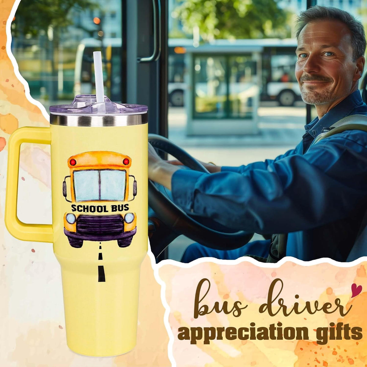 Lunabuddy™ Christmas Gifts for Bus Drivers, School Bus Driver Tumbler 40 OZ, School Bus Driver Gifts, Bus Driver Appreciation Gifts, Back to School Gifts for Men Women, Bus Driver Travel Coffee Mug, Driver Cup