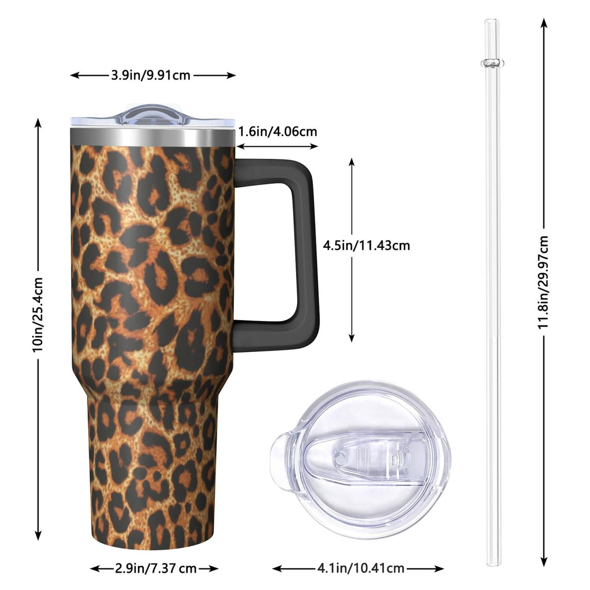 Lunabuddy™ Leopard Print 40oz Tumbler with Handle and Straw, Large Capacity Travel Cup for Hot & Cold Drinks, Double Walled Vacuum Insulated Cup,Birthday Gifts for Women Girls