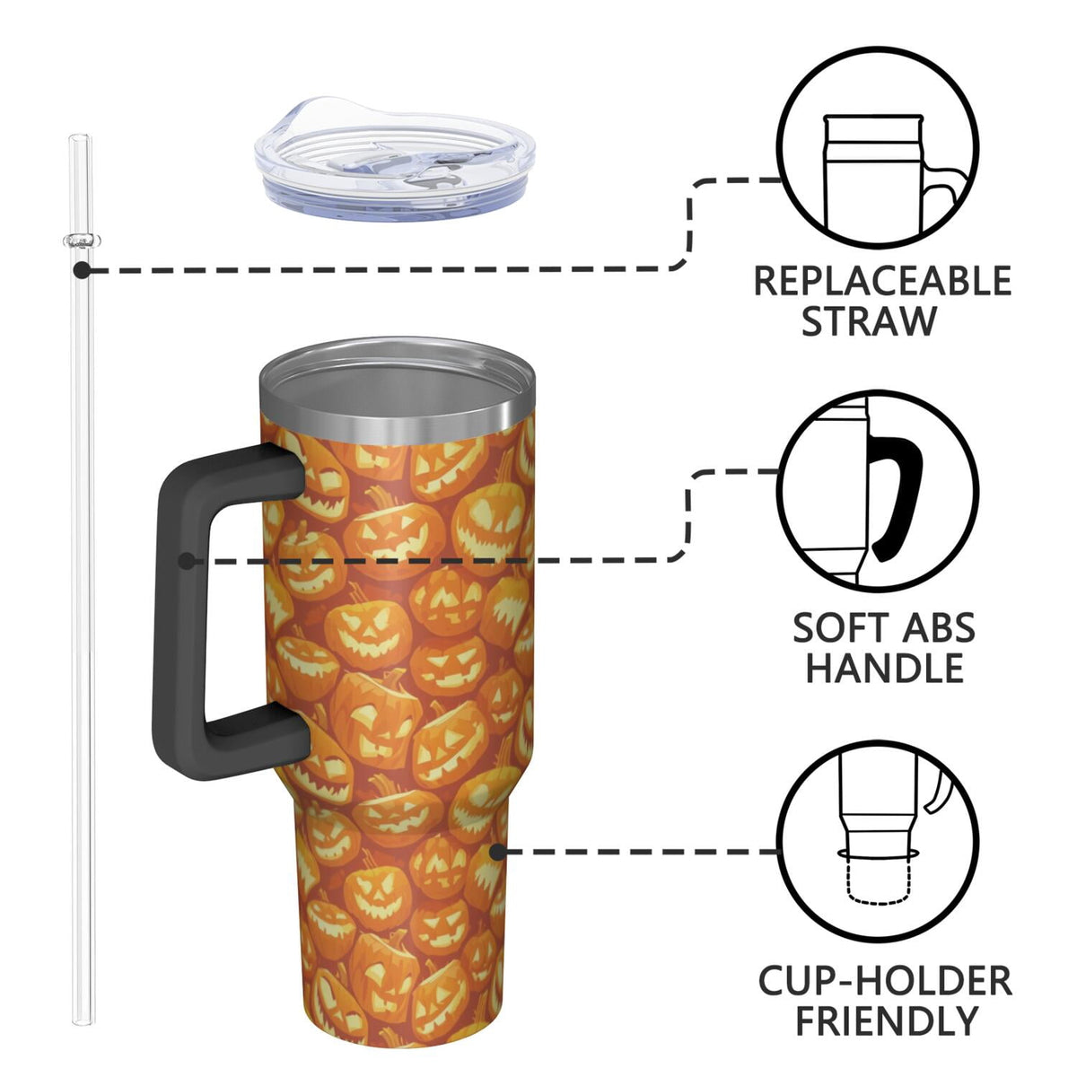 Lunabuddy™ Halloween Style Mega Mug 40oz – Stainless Steel Insulated Tumbler with Handle and Straw, Large Capacity Travel Cup for Hot & Cold Drinks
