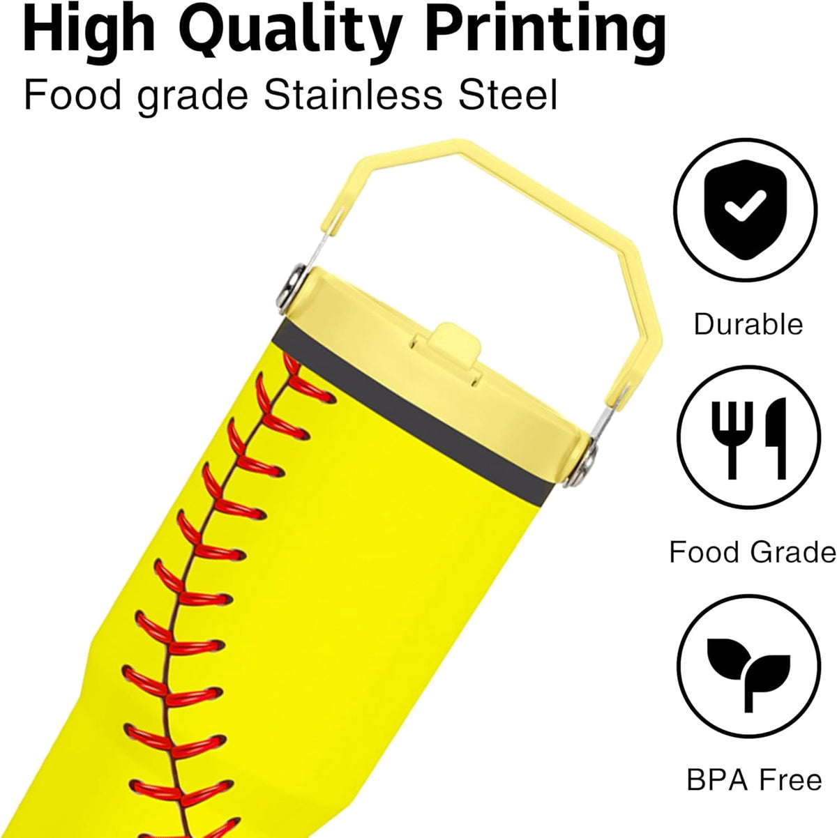 Lunabuddy™ Softball Lover Gift 30 oz Flip Straw Tumbler with Top Handle Softball Pattern BPA-Free Leak Proof Stainless Steel Insulated Vacuum Flip Top Water Bottle for Sporting Working