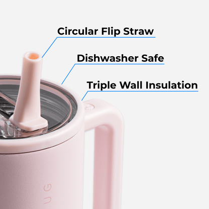 Lunabuddy™ Traveler 20 oz Water Bottle, Stainless Steel Insulated Tumbler with Flip Straw and Handle - Pink Sand