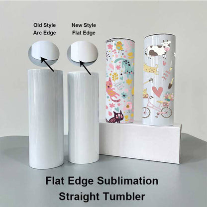 Lunabuddy™ 20oz FLAT EDGE bottom completely straight Blank gloss white sublimation tumbler