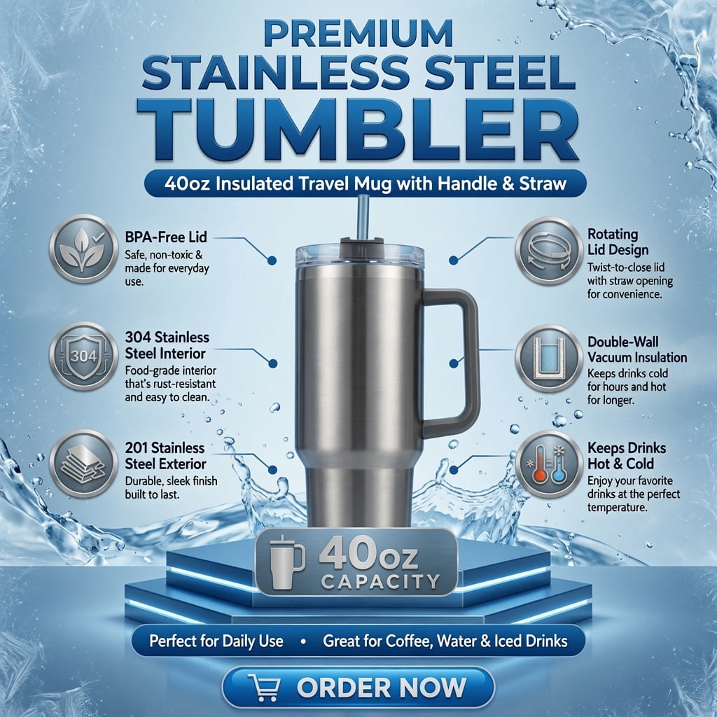 Lunabuddy™ TUMBRO Mecury Tumbler 40Oz, Mecury Coffee Tumbler, Insulated Cup, Black - Clear lid
