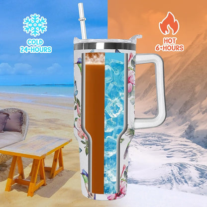 Lunabuddy™ 40 oz Tumbler with Handle and Straw Leak Proof Tumbler 40 oz Insulated Cup with Handle Hummingbird Coffee Travel Mug 40 oz Hummingbird Tumbler with Handle Hummingbird Gifts for Women