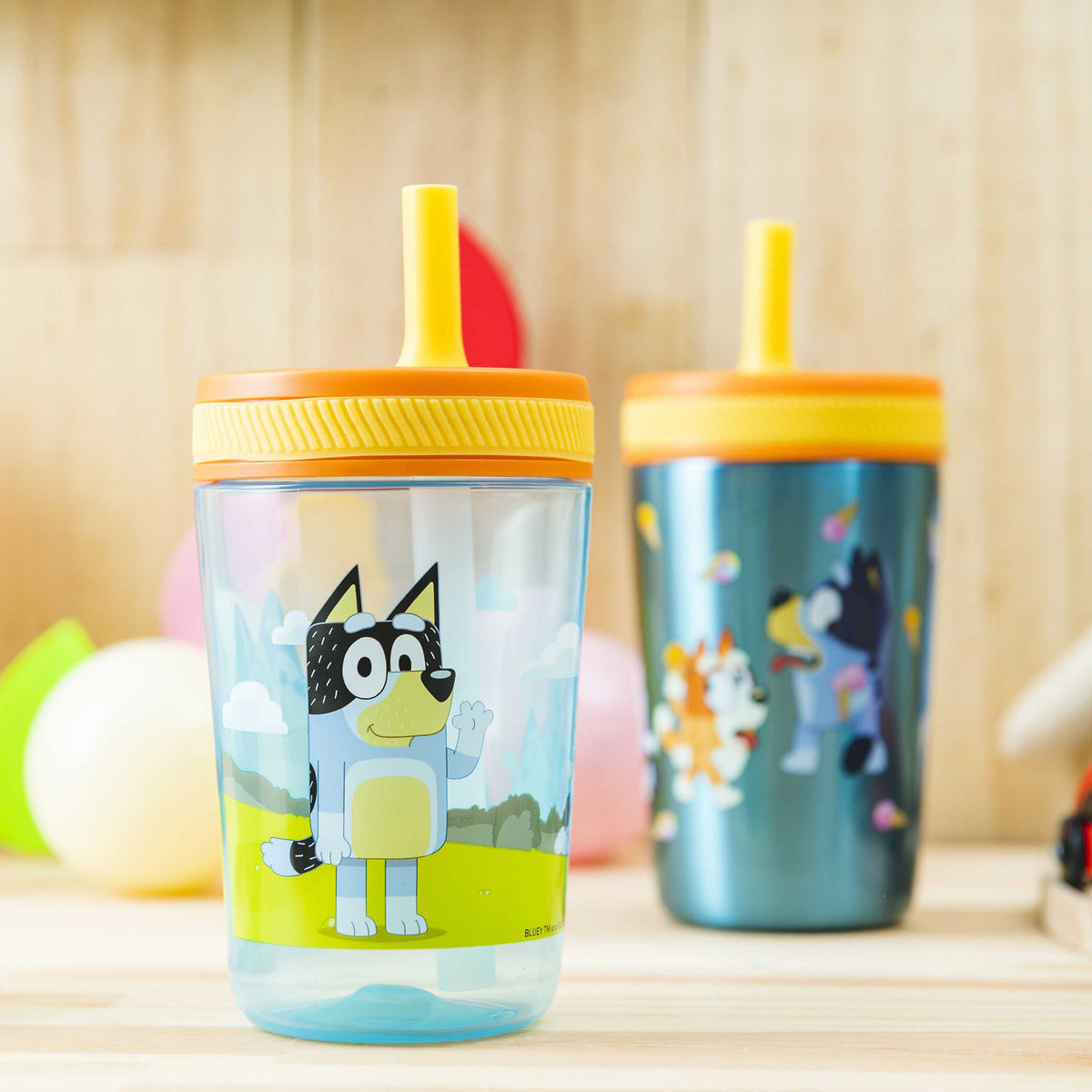 Lunabuddy™ 12oz and 15oz 2-Pack Straw Tumbler Stainless Steel and Plastic with Additional Straw Leakproof and Perfect for Kids, Bluey