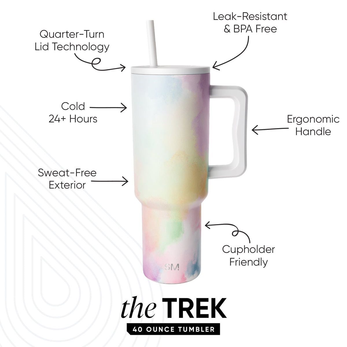 Lunabuddy™ 40 fl oz Insulated Stainless Steel Trek Tumbler with Straw Lid | Cotton Candy Tie Dye
