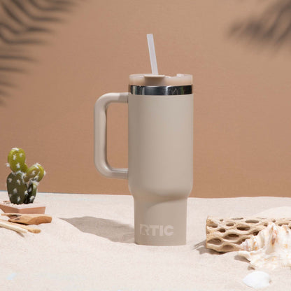 Lunabuddy™ 40 oz Ceramic Lined Road Trip Tumbler with Handle and Leak-Resistant Straw Lid, Beach