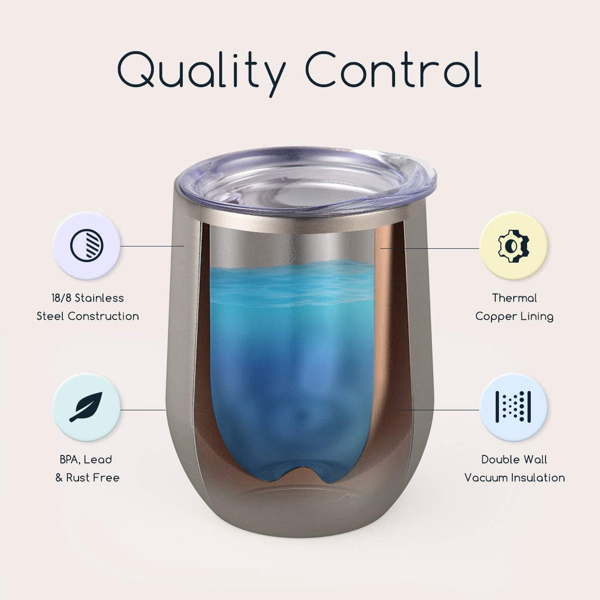 Lunabuddy™ Maars Bev Stainless Steel Stemless Wine Glass Tumbler with Lid, Vacuum Insulated 12 oz Cup | Spill Proof, Travel Friendly, Fun Cocktail Drinkware - 2 Pack Seafoam Blue