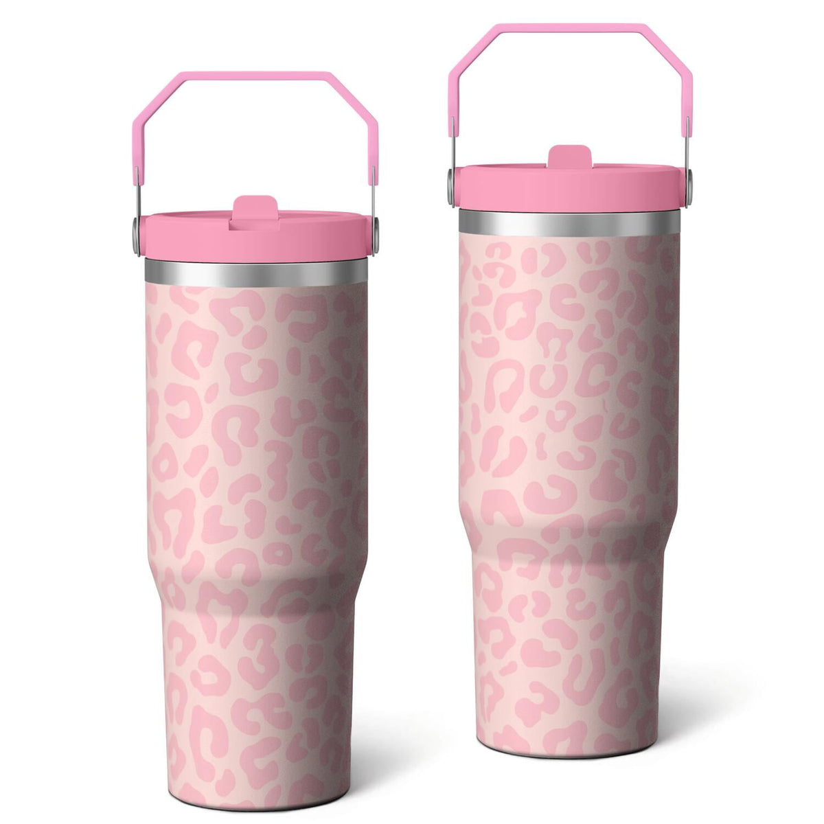 Lunabuddy™ 1pc Pink Leopard Print 30oz Tumbler with Straw & Handle - Insulated Stainless Steel Cup | Holiday Gift for Man Women (Christmas, Valentine's, Birthday)
