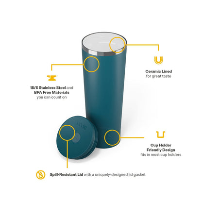 Lunabuddy™ 28 oz Ceramic Lined Everyday Tumbler, Spill-Resistant Straw Lid, Marine