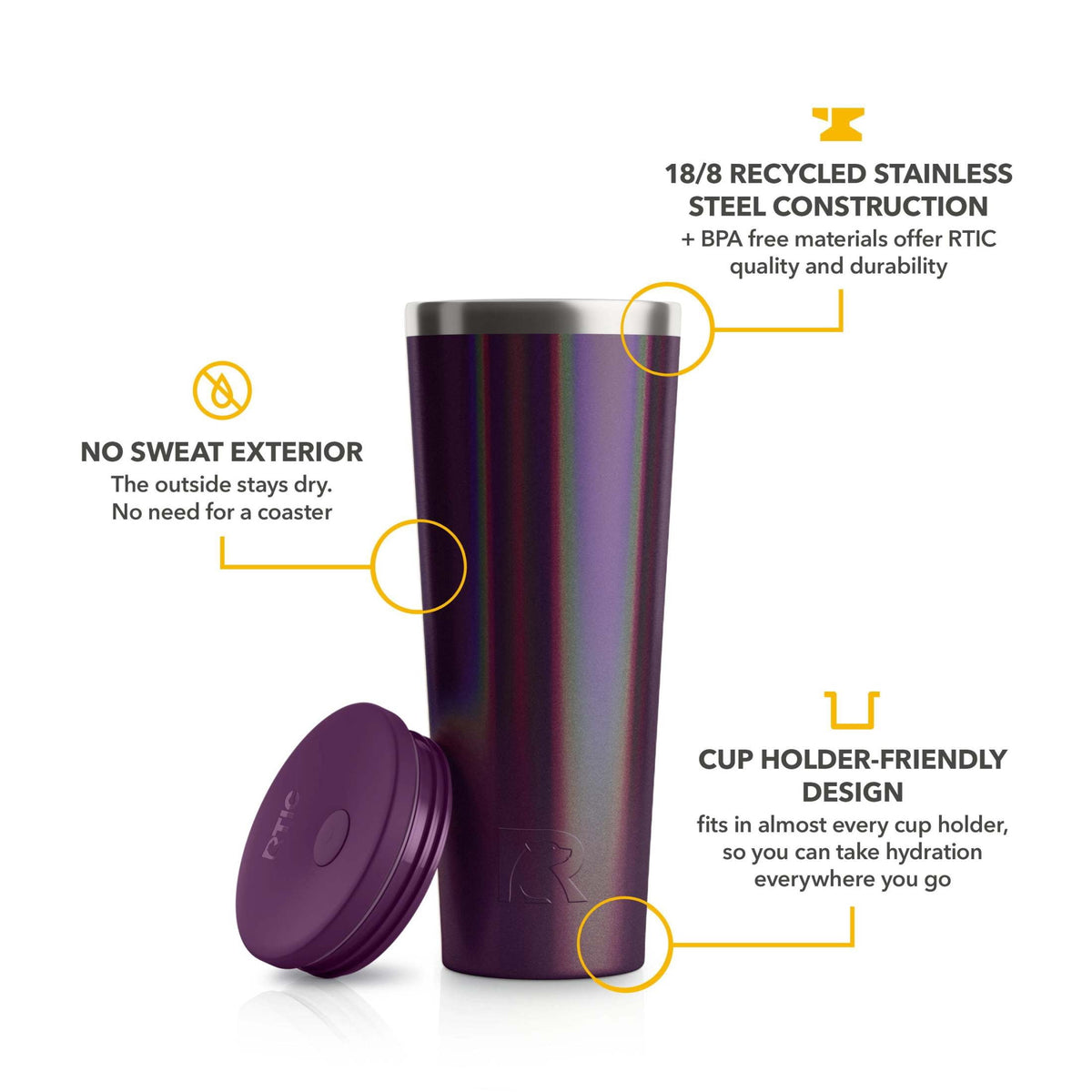Lunabuddy™ 28 oz Ceramic Lined Everyday Tumbler, Spill-Resistant Straw Lid, Plum Glitter