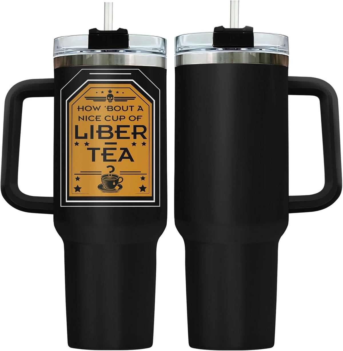Lunabuddy™ Liber Tea Tumbler 40oz with Handle and Straw, Patriotic Tea Vacuum Insulated Travel Gaming Cup, Gamer Gifts for Father''s Day - Cool Birthday Present for Him, Men & Daddy