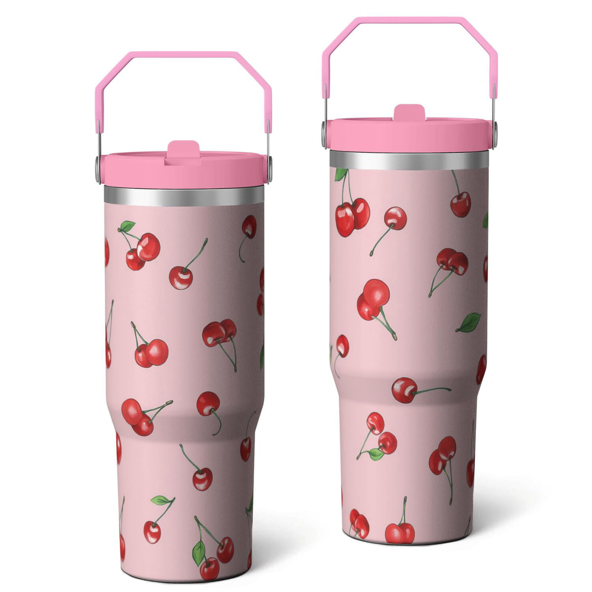Lunabuddy™ 1pc cherry 30oz Tumbler with Straw & Handle - Insulated Stainless Steel Cup | Holiday Gift for Man Women (Christmas, Valentine's, Birthday)