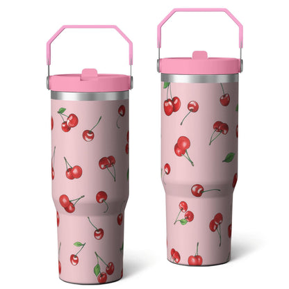 Lunabuddy™ 1pc cherry 30oz Tumbler with Straw & Handle - Insulated Stainless Steel Cup | Holiday Gift for Man Women (Christmas, Valentine's, Birthday)