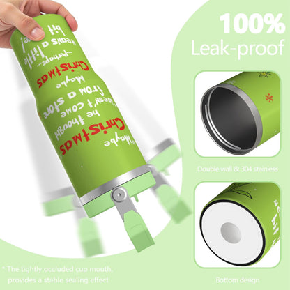 Lunabuddy™ 30oz Stainless Steel Tumbler with Lid and Straw,Spill Proof Travel Cup Double Wall Vacuum Insulated Coffee Mug with Top Handle Light-green