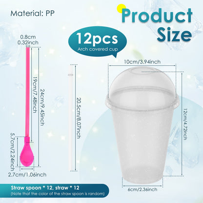 Lunabuddy™ 12 Sets-16 oz Slushie Cups with Dome Lids and Straws Detachable Spoon Straws Reusable Plastic Iced Coffee Cups Smoothie Tumbler for Birthdays Summer Party Supplies(Multi Color)