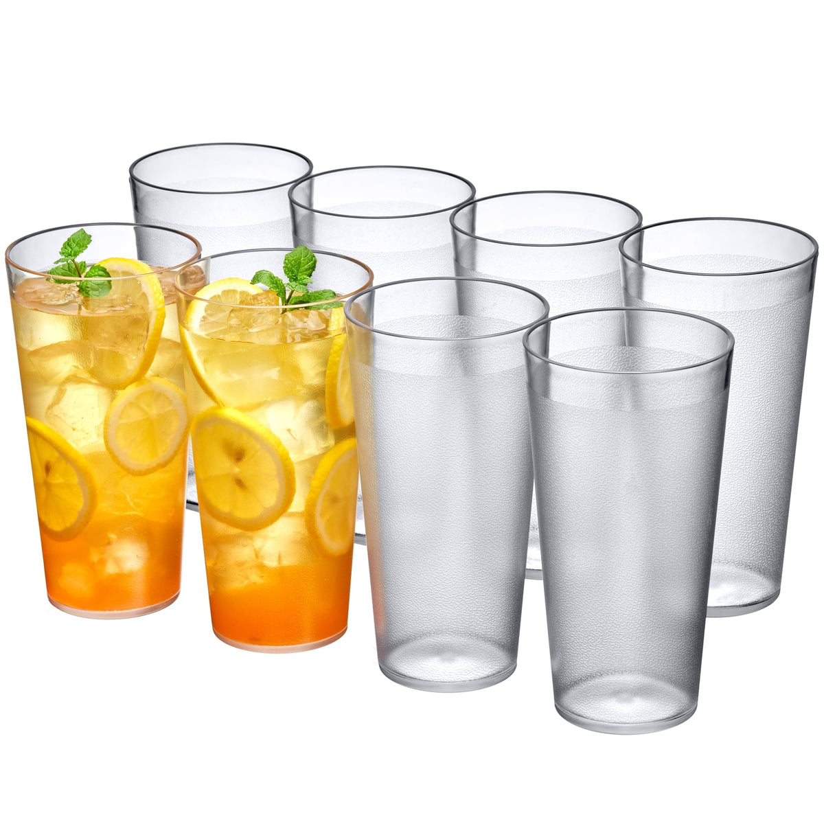 Lunabuddy™ Amazing Abby - Cafely - 24-Ounce Plastic Tumblers (Set of 8), Plastic Drinking Glasses, Restaurant-Style Tumblers, Commercial-Grade Cups, Stackable, BPA-Free, Shatter-Proof, Dishwasher-Safe, Clear