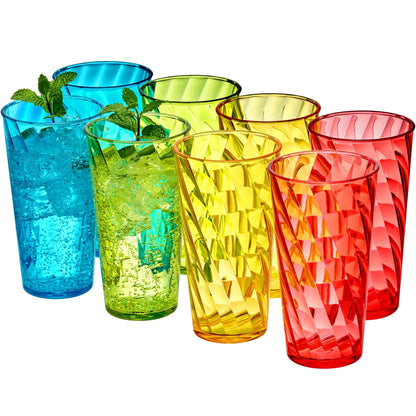 Lunabuddy™ Amazing Abby - Glacier - 18-Ounce Plastic Tumblers (Set of 8), Plastic Drinking Glasses, Mixed-Color Reusable Plastic Cups, Stackable, BPA-Free, Shatter-Proof, Dishwasher-Safe
