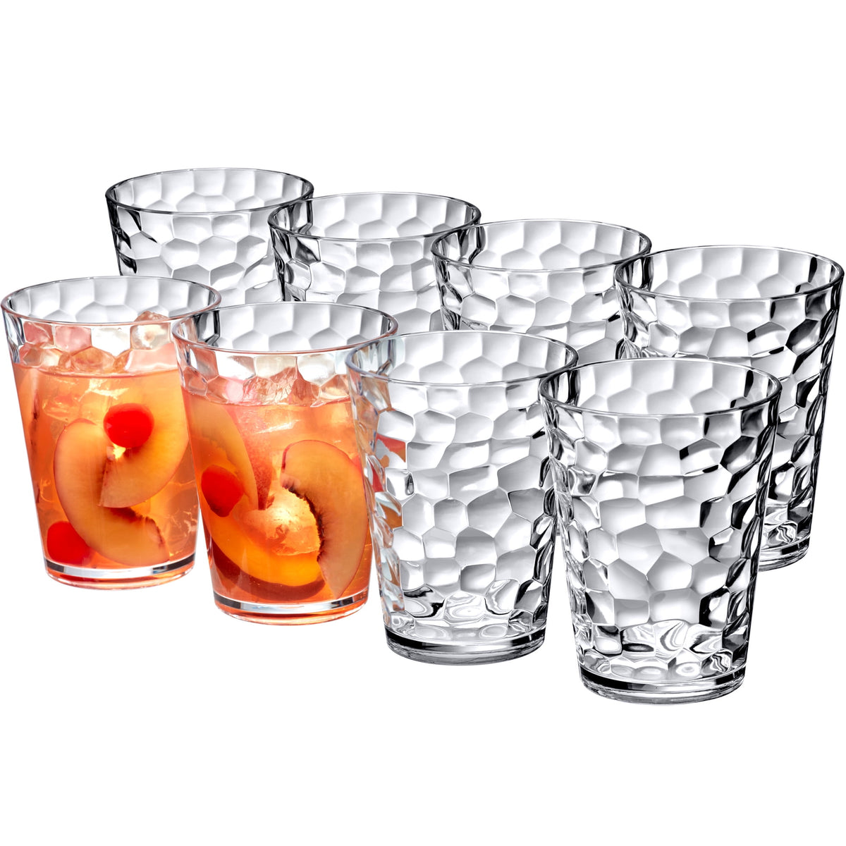 Lunabuddy™ Amazing Abby - Iceberg - 16-Ounce Plastic Tumblers (Set of 8), Plastic Drinking Glasses, All-Clear Reusable Plastic Cups, Stackable, BPA-Free, Shatter-Proof, Dishwasher-Safe