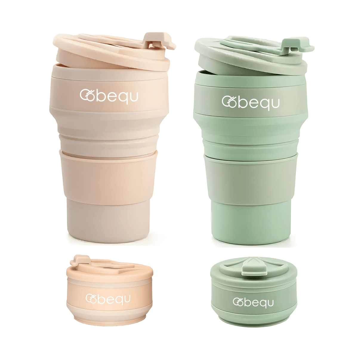 Lunabuddy™ BEQU 500ml/17 Fl Oz Collapsible Silicone Coffee Mug Tumbler, Reusable, BPA Free, Dishwasher-Safe, Leak Proof, Use for Home Office Sports Travel Gym Camping Hiking (2PK Pink-Green)