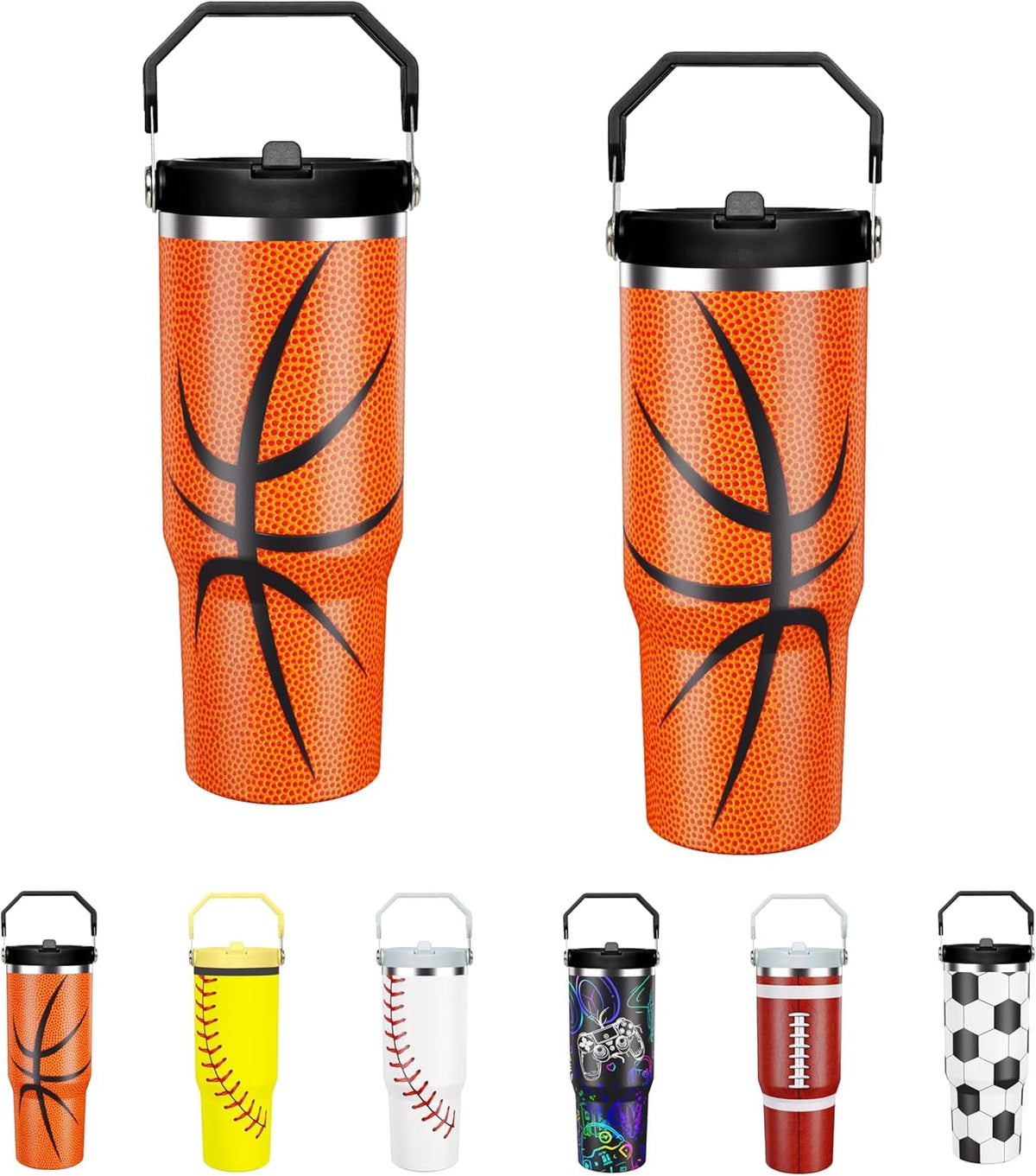 Lunabuddy™ Football Lover Gift 30 oz Flip Straw Tumbler with Top Handle