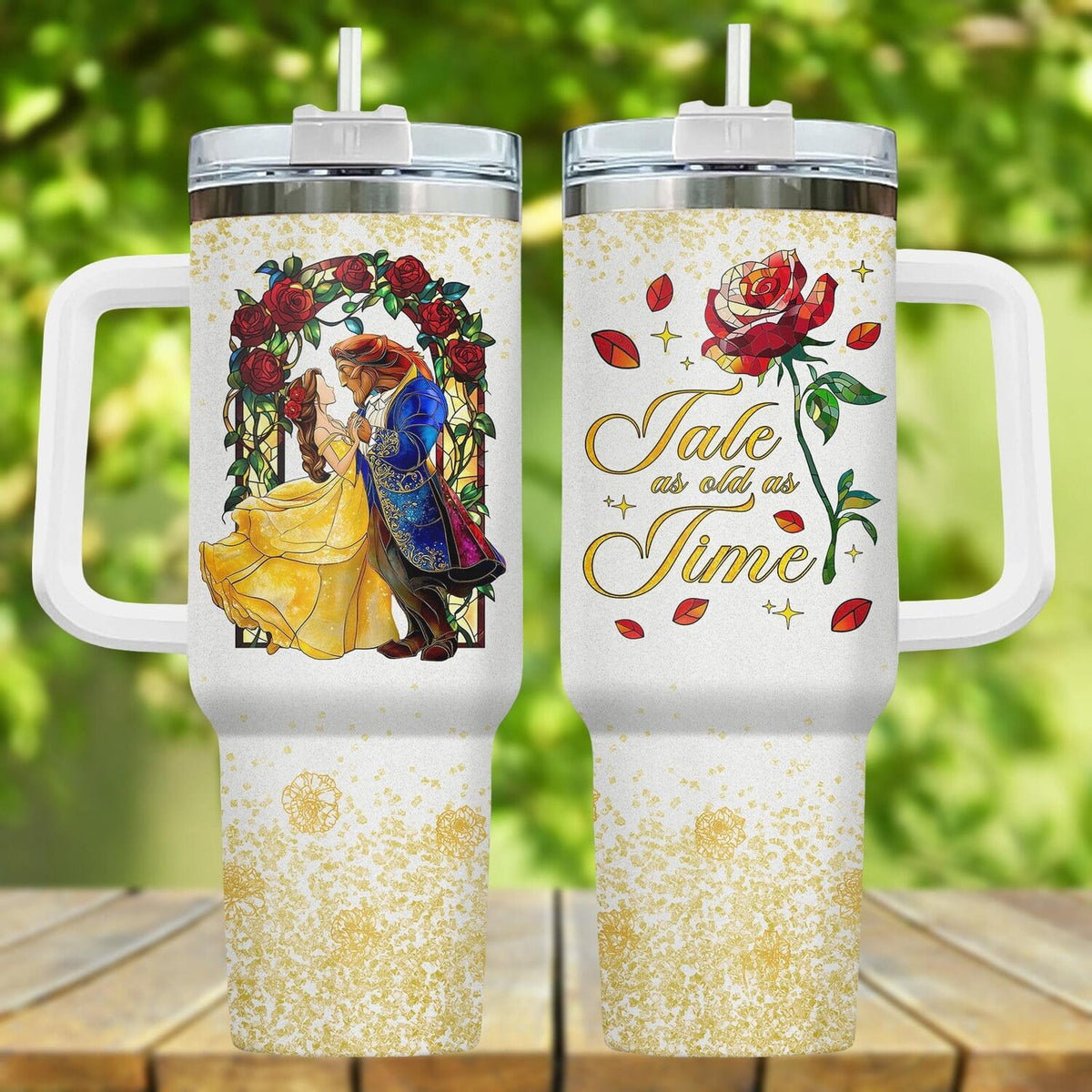 Lunabuddy™ Belle Princess Tumbler 40oz, CARTOON Princess Drinkware, Beauty and the Beast Cup, Tale As Old As Time Tumbler Cup, Princess Tumbler
