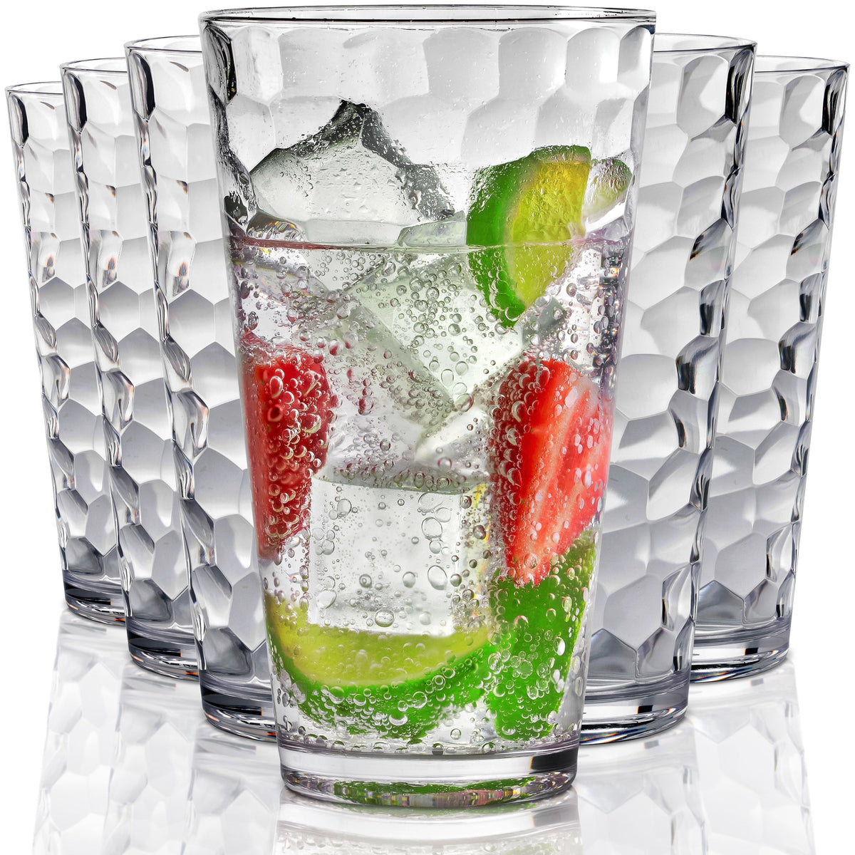 Lunabuddy™ Bravario Hammered Plastic Drinking Glasses Set of 6, 22 oz BPA-Free Highball Tumblers