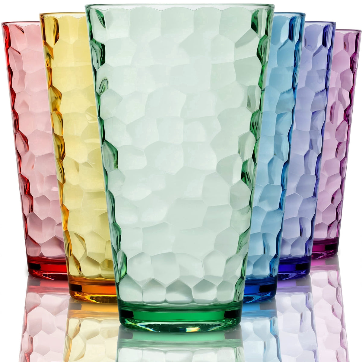 Lunabuddy™ Bravario Hammered Plastic Drinking Tumbler, Dishwasher-Safe Water Glasses, BPA-Free Reusable Mixed Colors Assorted Stackable Cups, 22 oz Set of 6