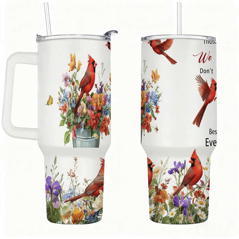 Lunabuddy™ Cardinal Bird Floral Insulated Tumbler with Lid and Straw, Stainless Steel Travel Mug with Handle, Wildflower Spring Art Design