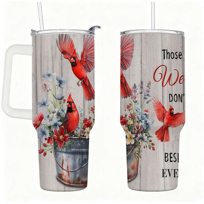 Lunabuddy™ Cardinal Insulated Tumbler with Lid and Straw, Stainless Steel Travel Mug with Handle, Floral Rustic Cardinal Cup, Double Wall Hot Cold Drink Tumbler, Gift for Women & Nature Lovers