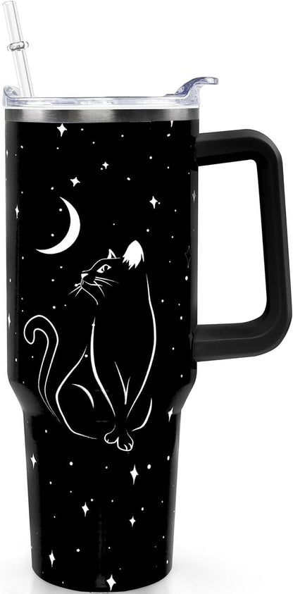 Lunabuddy™ 40oz Goth Gothic Tumbler with Handle and Straw, Stainless Steel Vacuum