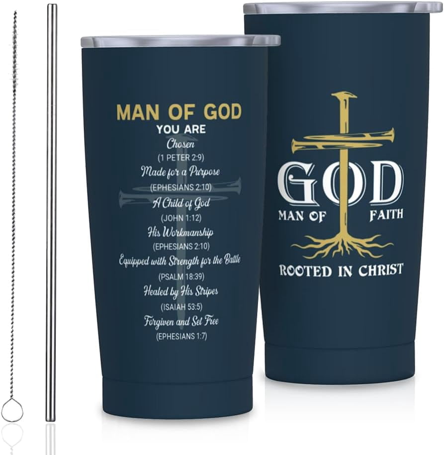 Lunabuddy™ Christian Gifts for Men, Religious Gifts for Men, Christian Man of God Tumbler 20oz, Bible Verse Gift Coffee Travel Mug, Christian Spiritual Inspirational Catholic Gift Cup for Dad Grandpa
