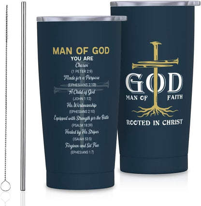Lunabuddy™ Christian Gifts for Men, Religious Gifts for Men, Christian Man of God Tumbler 20oz, Bible Verse Gift Coffee Travel Mug, Christian Spiritual Inspirational Catholic Gift Cup for Dad Grandpa