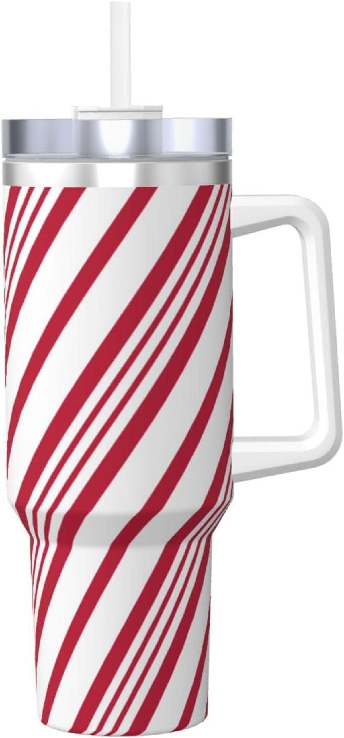 Lunabuddy™ Christmas Candy Cane Stripe 40oz Tumbler With Handle And Straw, Insulated Cup Reusable Stainless Steel Water Bottle Travel Mug