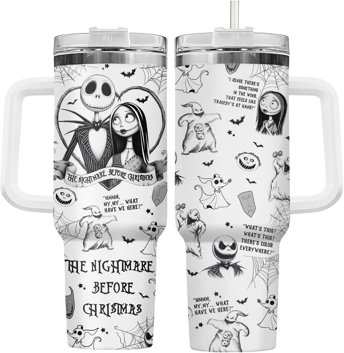 Lunabuddy™ Christmas Gifts for Movie Lovers, Jack 40 oz Stainless Steel Tumbler with Handle, Lid, and Straw, Nightmare Cup, Christmas Mug, Horror Movie Gifts for Cartoon Lovers