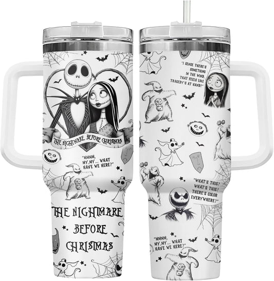 Lunabuddy™ Christmas Gifts for Movie Lovers, Jack 40 oz Stainless Steel Tumbler with Handle, Lid, and Straw, Nightmare Cup, Christmas Mug, Horror Movie Gifts for Cartoon Lovers