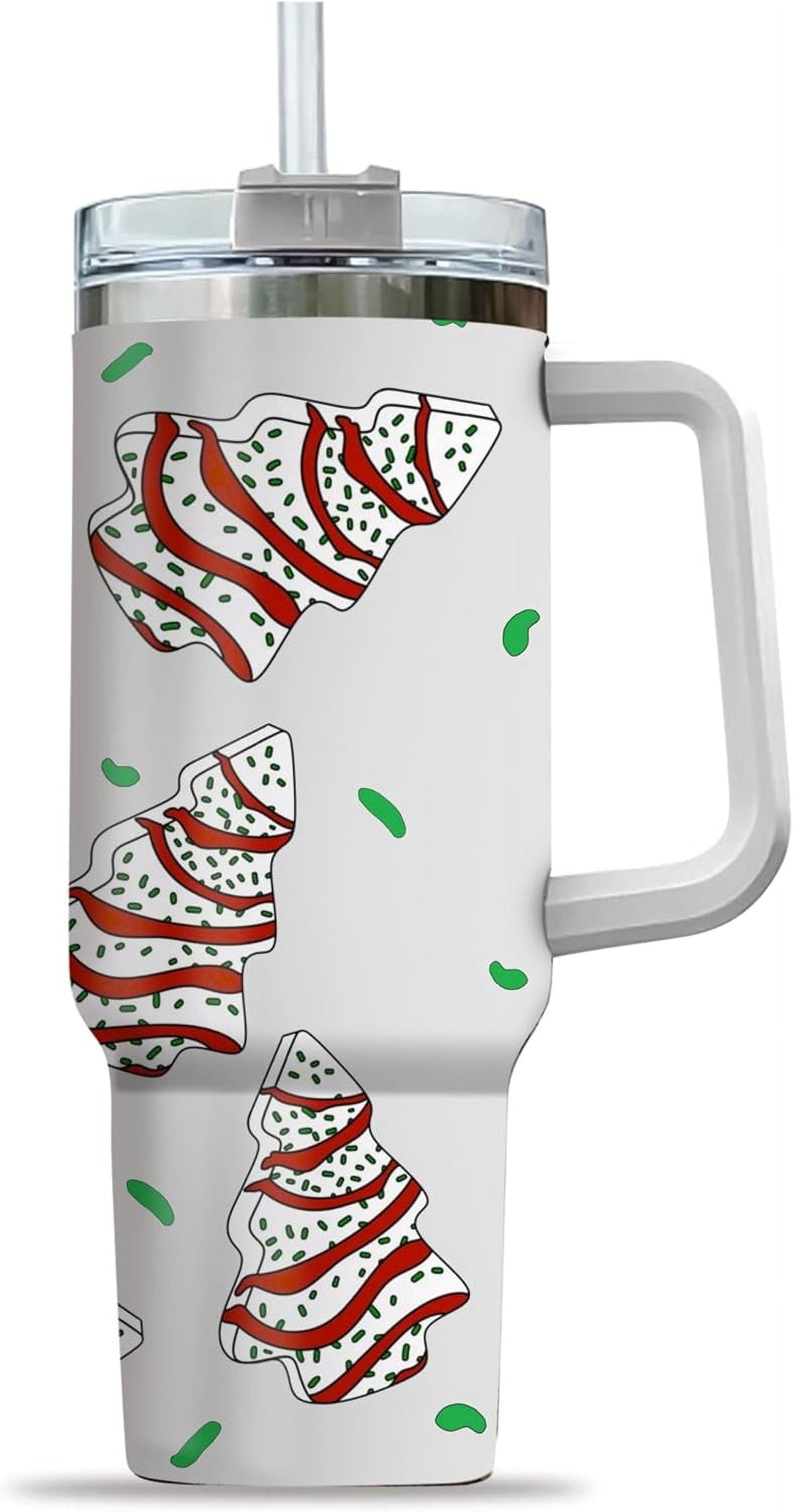 Lunabuddy™ Christmas Tree Cakes Tumbler Christmas Gifts for Women - Christmas 40 oz White Tumbler with Handle and Straw - Stainless Steel Insulated Travel Tumbler - Merry Christmas Holiday Coffee Mug
