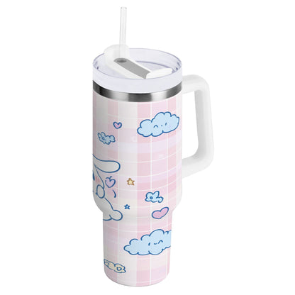 Lunabuddy™ Cinnamoroll Flying in Sky Tumbler with Handle and Straw Lid 30 oz Insulated Vacuum Water Bottle Stainless Steel Travel Cup