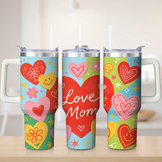 Lunabuddy™ Colorful Heart Love Mom Stainless Steel Tumbler, 30oz
