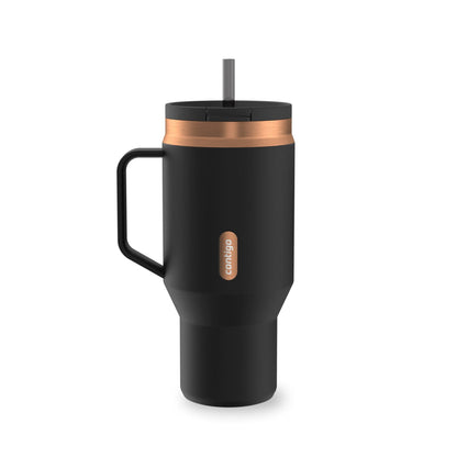 Lunabuddy™ 30 oz Stainless Steel Water Bottle Tumbler with Straw – Leak-Proof Insulated Travel Mug, Reusable Water Bottle, Side Handle, Black/Bronze