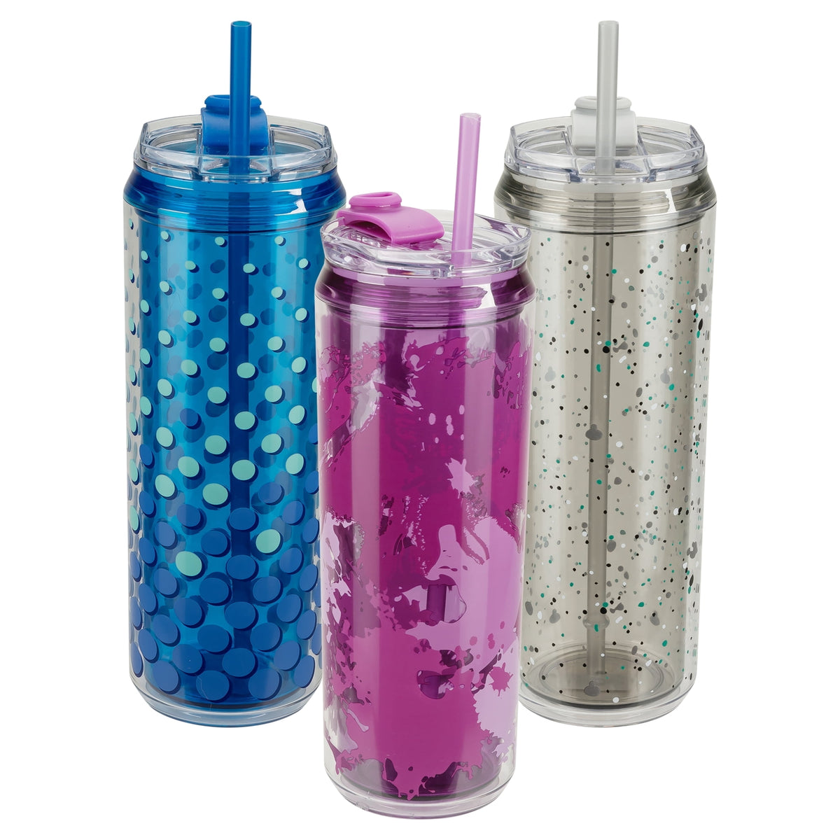 Lunabuddy™ Cool Gear 3-Pack Modern Tumbler with Reusable Straw | Dishwasher Safe, Cup Holder Friendly, Spillproof, Double-Wall Insulated Travel Tumbler | Printed Variety Pack
