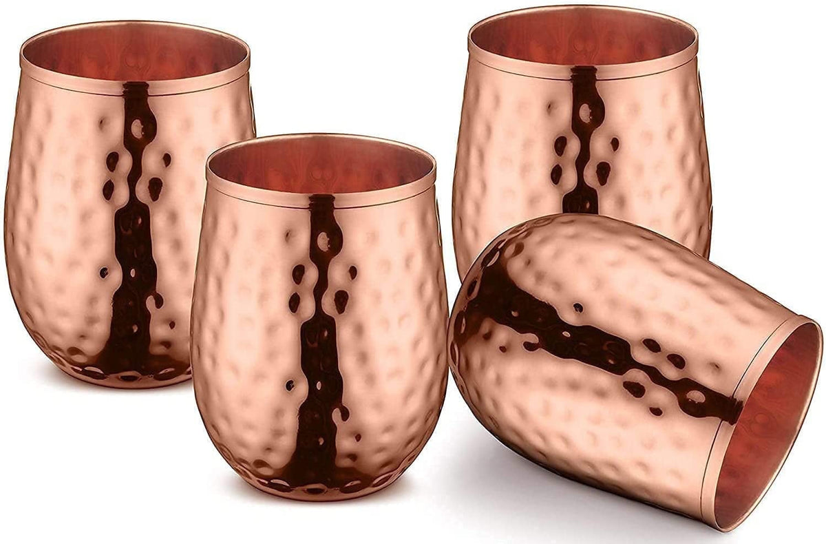 Lunabuddy™ Copper Glasses Set of 4 – Pure Copper 17 oz Stemless Tumblers, Insulated & Reusable for Moscow Mule & Beverages