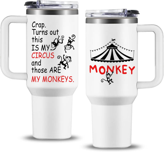 Lunabuddy™ Crap Turns Out This Is My Circus Tumbler 40 oz, Funny Birthday Gifts for Mom Grandma Boss, Mother''s Day Christmas Mom Gifts from Daughter Son, Those Are My Monkeys Stainless Steel Coffee Cup