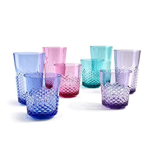 Lunabuddy™ Cupture Diamond Plastic Tumblers BPA Free, 24 oz / 14 oz, 8-Pack (Assorted Colors)