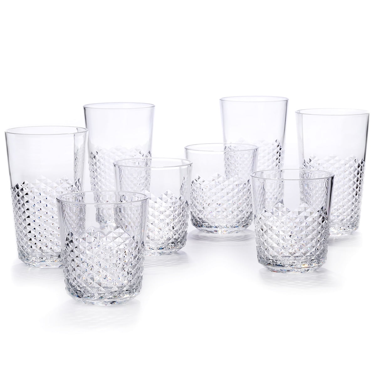 Lunabuddy™ Cupture Diamond Plastic Tumblers, 24 oz / 14 oz, 8-Pack (Clear)