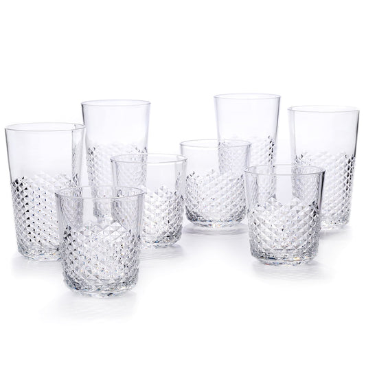Lunabuddy™ Cupture Diamond Plastic Tumblers, 24 oz / 14 oz, 8-Pack (Clear)