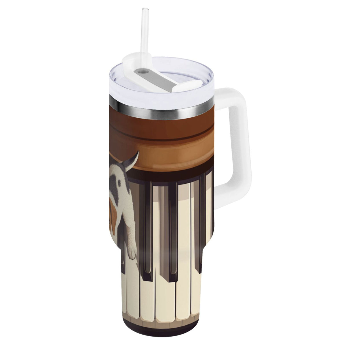 Lunabuddy™ Cute Dog on Piano Tumbler with Handle and Straw Lid 30 oz Insulated Vacuum Water Bottle Stainless Steel Travel Cup