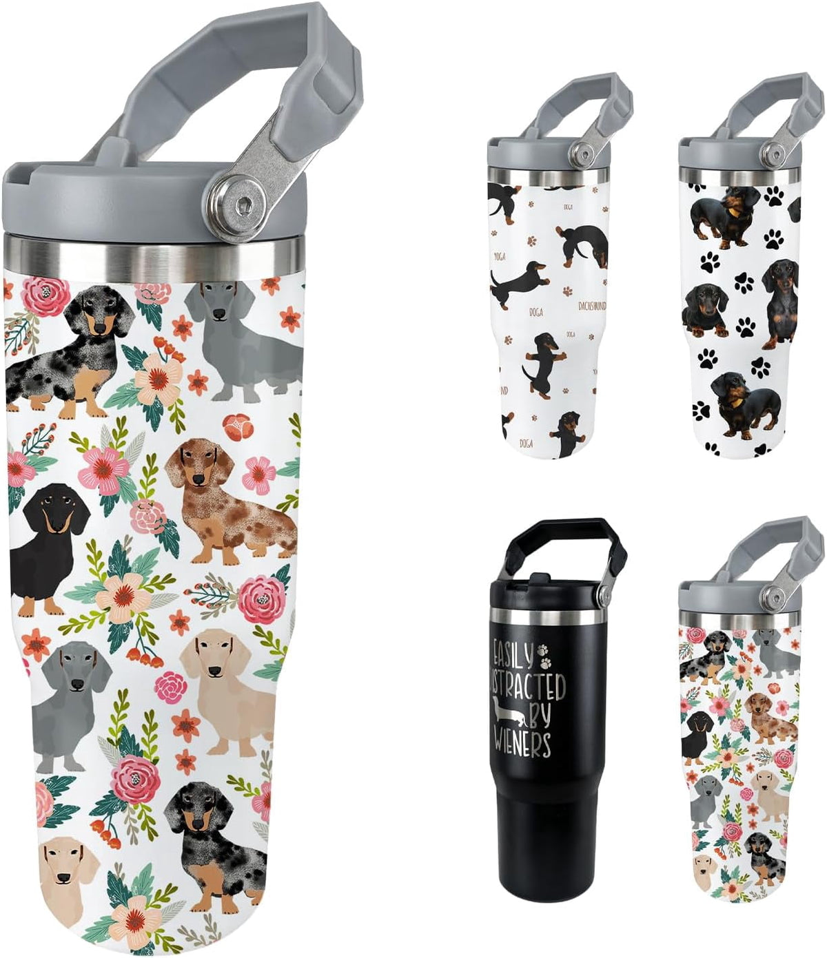 Lunabuddy™ Dachshund Dog Tumbler with Lid and Straw 30 Oz Weenie Dog
